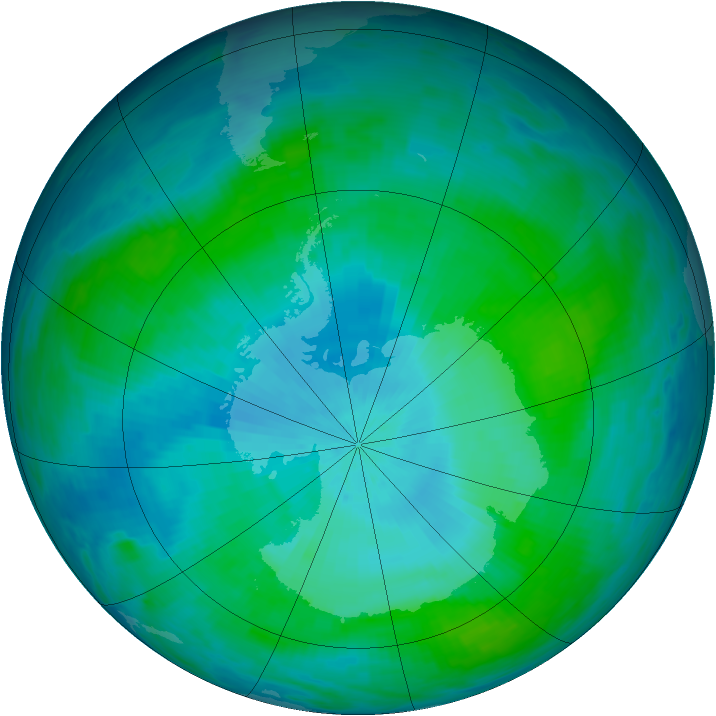 Antarctic ozone map for 14 February 1993